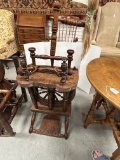 Antique Tiger Oak Soloman Plant Double-Flyer Castle Flax Spinning Wheel