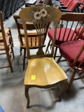 Vintage Gold Painted Side Chair with Handpainted Flower Bouquet on Back Rail