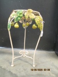 Painted Metal Plant Stand with Applied Leaves and Berries