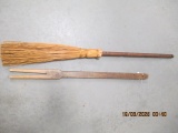 Vintage Piano Lid Prop and Hand Made Straw Hearth Broom