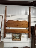 Vintage Full Size Pine Farmhouse Style 4 Poster Bed with Wood Rails