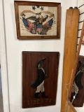 Framed Patriotic Fabric Panel and Wooden 3-D Colonial Soldier Plaque