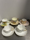 Five Shelley Fine Bone China Teacups and Saucers