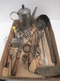 Antique Kitchen Utensils-Coffee Pot, Ladel, Strainers, Mashers, Whisk, etc.