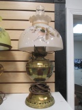 B & H Brass Oil Parlor Lamp Converted to Electric with Handpainted Shade