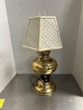 Brass Oil Parlor Lamp Converted to Electric with Paper Shade