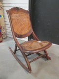 Antique 1880s Walnut Folding Nursing Rocker with Caned Seat and Back