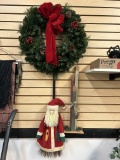 Folk Art Christmas Hearth Broom, Wooden Candles and Wreath