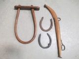 Anitque Ox Yoke Bow, One Horse Hane and Two Old Horse Shoes