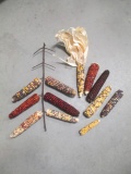 Rustic Hand Forged Corn Drying Rack and Several Ears of Dried Indian Corn