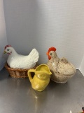 Camark Ceramic Hen on Nest, Ceramic Hen Cookie Jar and Ceramic Chick Pitcher