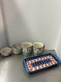 Polish Pottery Tray, Mugs and Tidbit Dishes