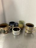 Signed Studio Pottery Mugs, Vase and Butter Bowl
