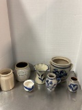 Blue/White Stoneware Pottery Vases and Crocks