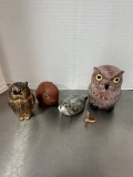 Pottery Owls, Rabbit, Seal and Sea Turtle
