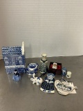 Blue/White Delft Ornaments, Thimbles, Rabbit, Ring Box and House