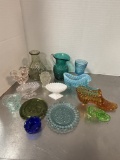 Fenton Style Art Glass Shoes and Top Hat, Hand Blown Miniature Pitcher, Vase,