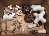 Grouping of Porcelain Hot/Cold Faucet Handles, Porcelain Door Knobs and