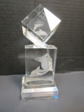 Etched Dolphin Crystal Statue Paperweight
