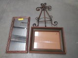 Framed Mirror, Picture Frame and Metal Easel