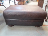 Mocha Leatherette Ottoman with Wooden Bun Feet