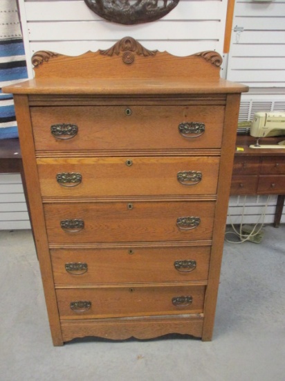 Tiger Oak Antique 5 Drawer Chest