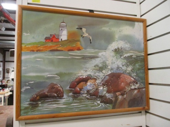Raised Coastal Scene Framed Cloth Wall Art