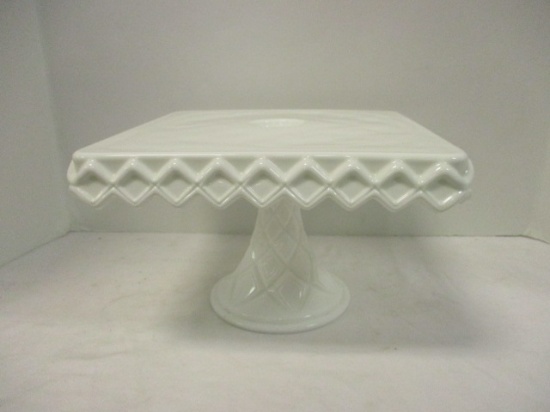 Square White Pedestal Cake Plate w/Rum Well