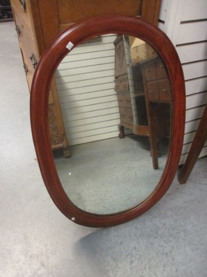 Antique Wood Oval Wall Mirror