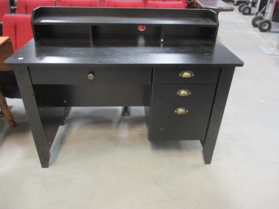 Black 4 Drawer Desk w/Small Hutch Top