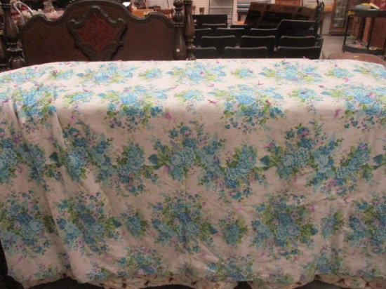 Blue & Pink Floral Quilted Bedspread