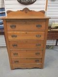 Tiger Oak Antique 5 Drawer Chest