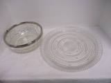 Silver Rim Serving Bowl & Clear Glass Platter