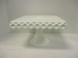 Square White Pedestal Cake Plate w/Rum Well