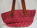 Mar Y Valencia Hot Pink Woven Raffia Bag w/Leather Handles