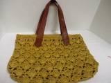 Mar Y Valencia Yellow Woven Raffia Bag w/Leather Handles