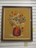 Vintage Crewel Needlework Framed Wall Art