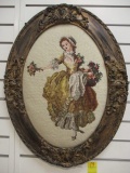 Framed Lady Flowers Needlepoint in Ornate Frame