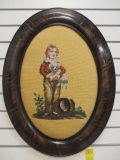 French Boy with Dog Framed Needlepoint