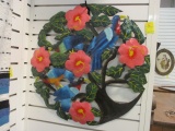 Hibiscus & Birds Handpainted Metal Wall Art