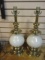 Pair of Heavy Brass and Cream Lamps. No Shades.