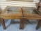 Pair of Beveled Glass Top End Tables with Brass Accents.