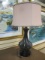 Mid Century Dark Brown Table Lamp with Silk Shade.