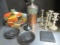 Candle Holders, Pottery Vase and Decorative Vase with Stopper.