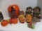 Thanksgiving Decorations, Pumpkin, Metal Leaves, Scarecrow Dolls, Candle Holders.