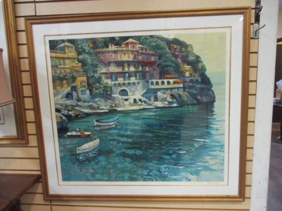 Large Framed Signed Print 37/40 Titled "Villa Portofino" by Howard Behrens.