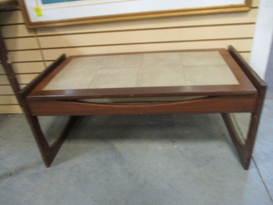 Mid Century Modern Coffee Table with Stone Top.