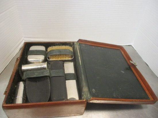 Vintage Men's Travel Toiletry Set in Leather Box.