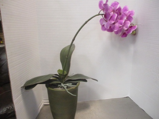 Artificial Potted Silk Orchid in Ceramic Pot.