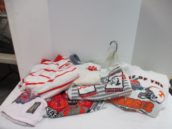 Two Xlarge Clemson Golf Shirts, Large Sweatshirt ,and USF&G Sugar Bowl Sweatshirt 1991.